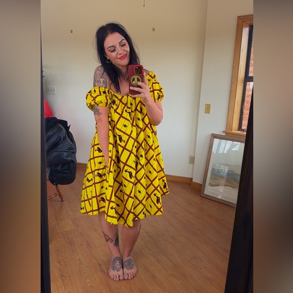 African print handmade cotton off the shoulder circle dress w/ pockets! - Picture 1 of 9
